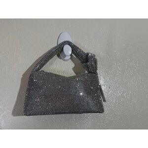 Jessica McClintock Silver Sequin Knot Handle Formal Purse NWT